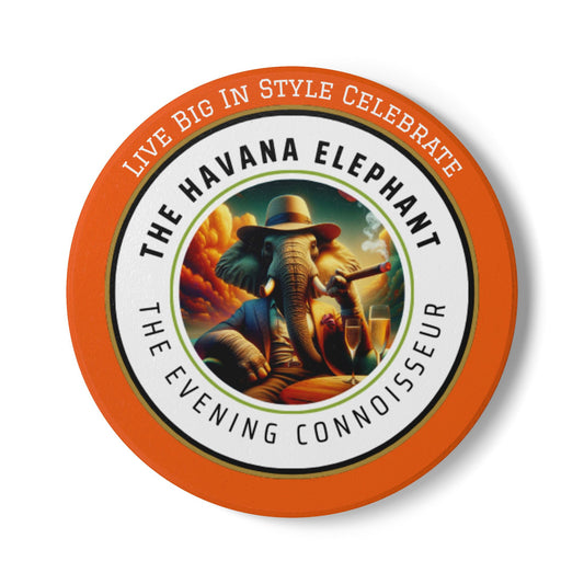 Elephant Themed Ceramic Coaster, The Evening Connoisseur. Unique Home Decor, Gift for Animal Lovers, Celebratory Coaster for Parties, Kitchen Table Accent