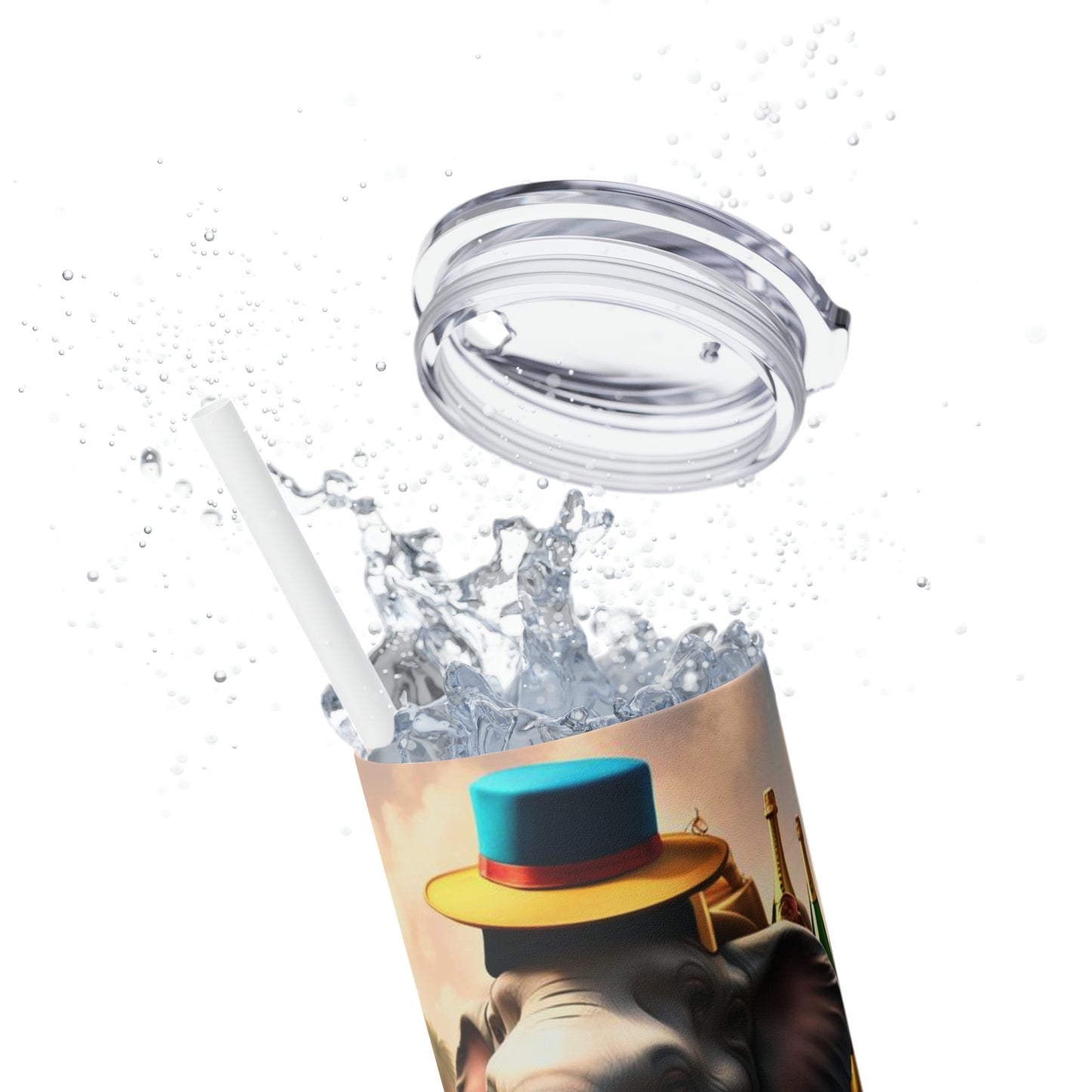 Havana Elephant themed  Skinny Tumbler with Straw, 20oz