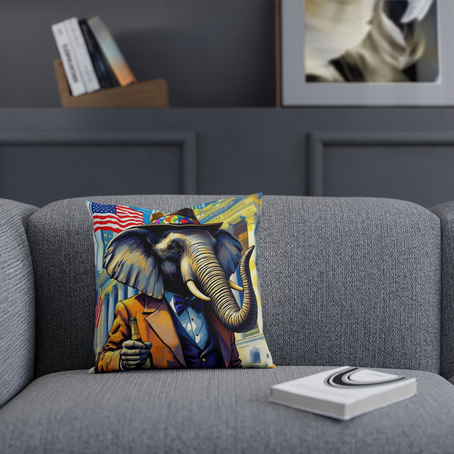 Cushion -Havana Elephant - The wall Street Titan and The Manhattan Socialite