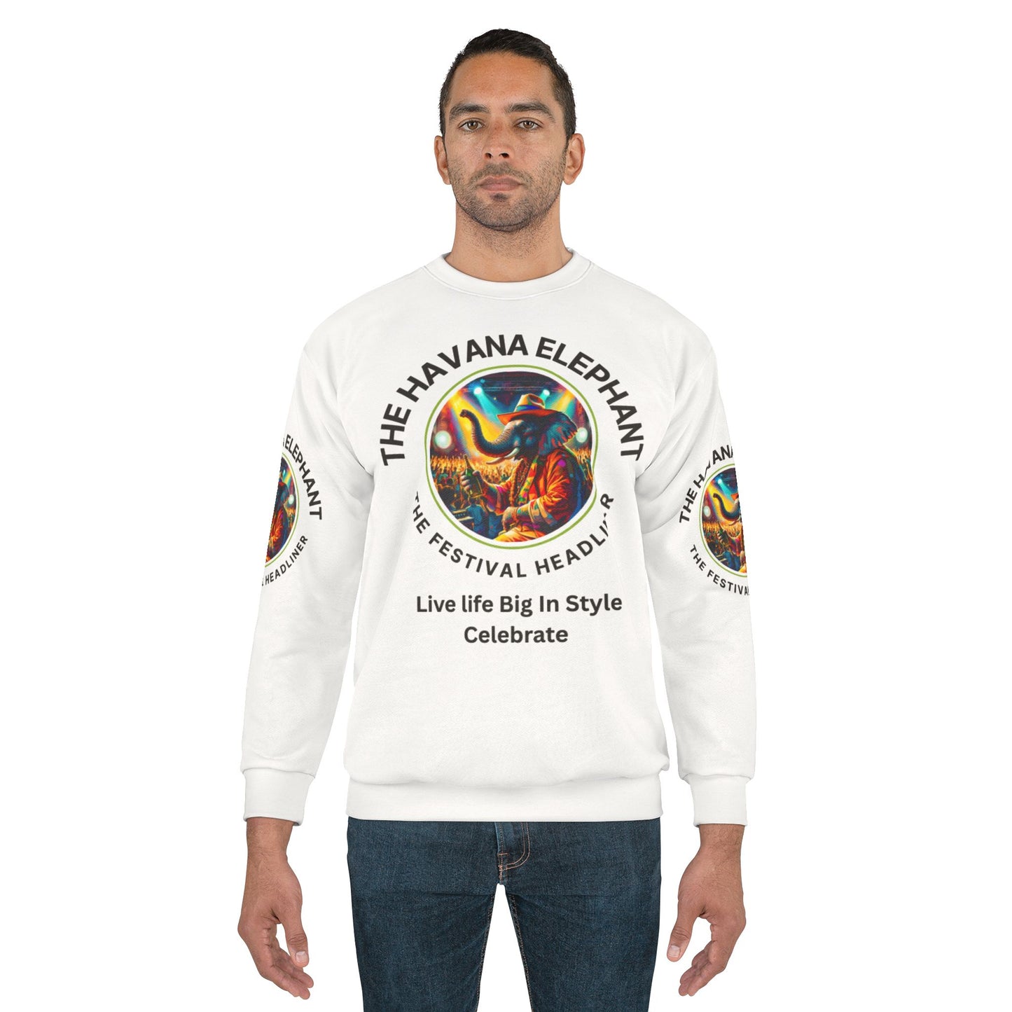 Havana Elephant Unisex Sweatshirt - All Over Print Crewneck Celebration Fashion
