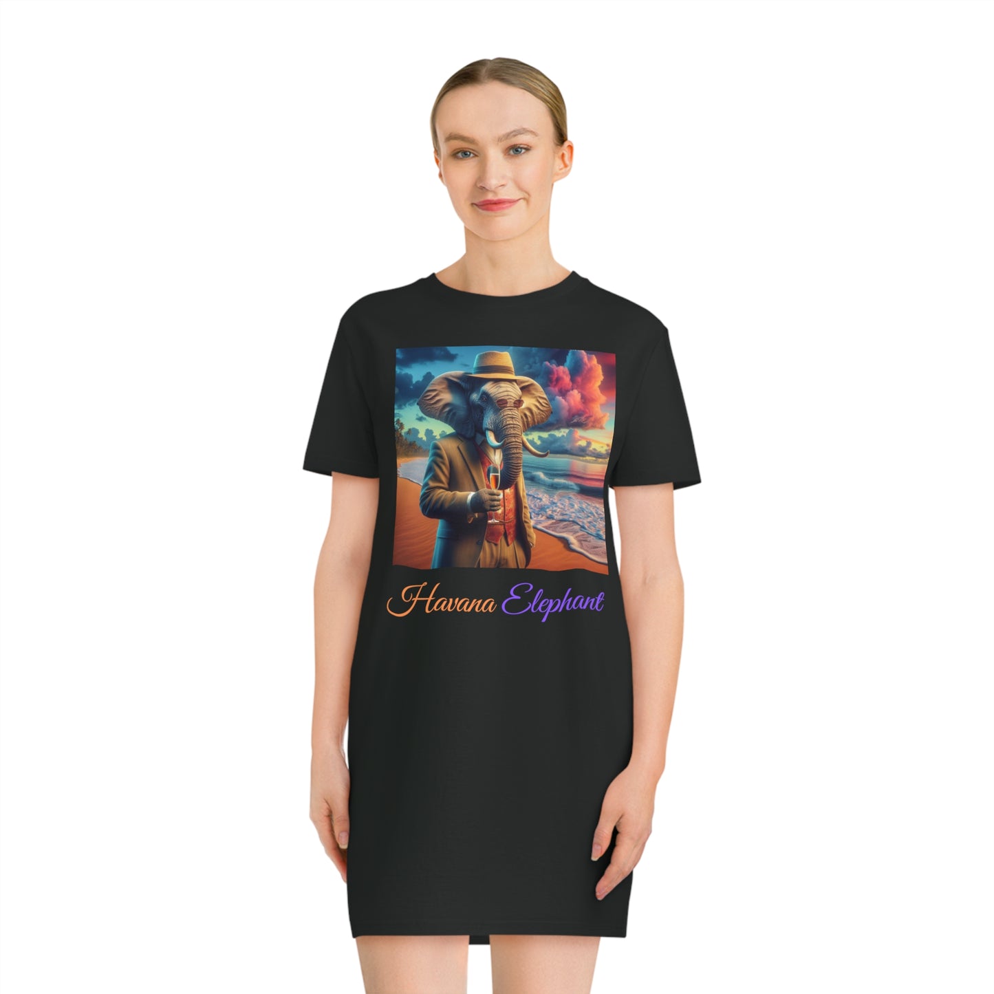 A Spinner T-Shirt Dress - Havana Elephant branded