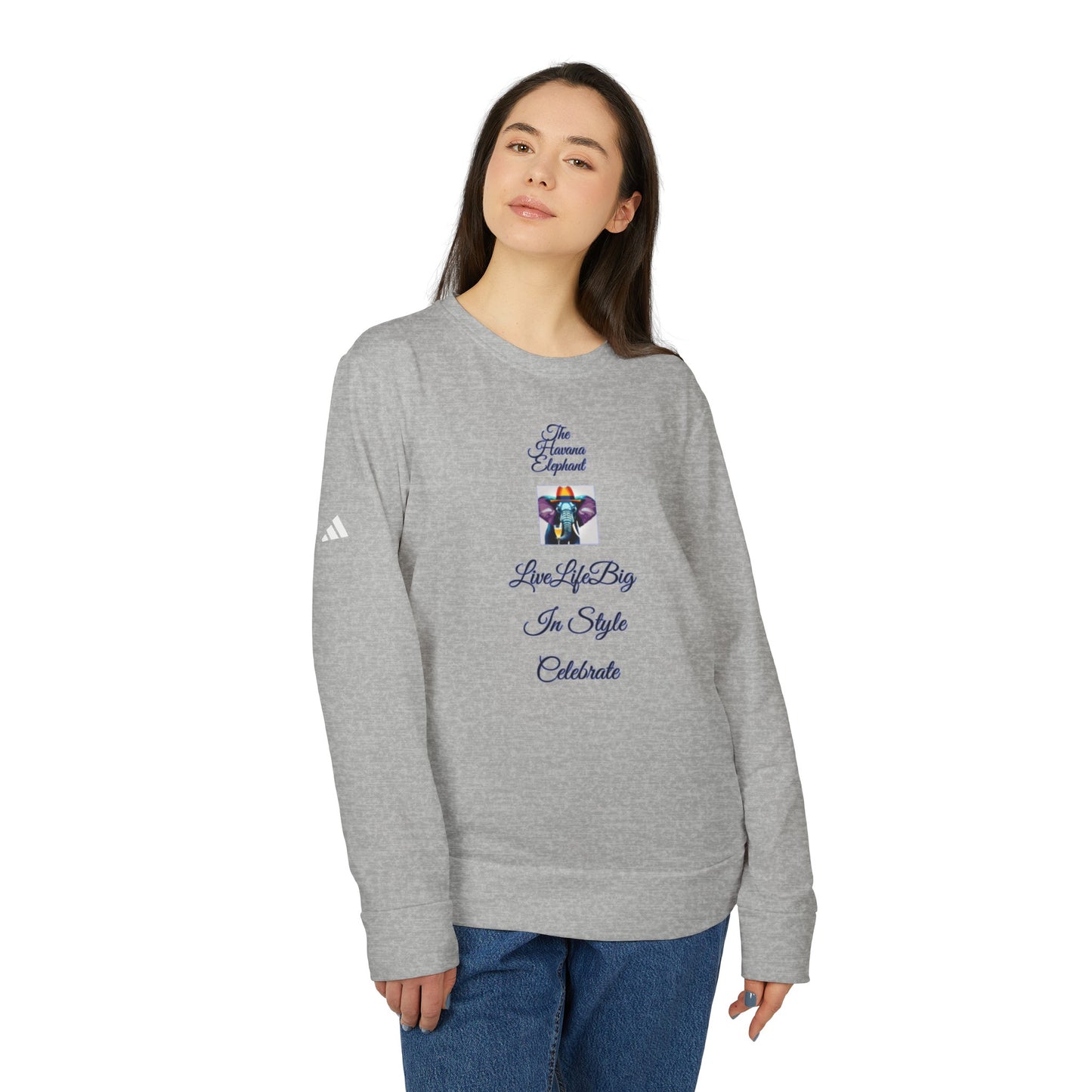 A Adidas® Eco-Sweatshirt Havana Elephant unisex crew neck  | Live Life Big"