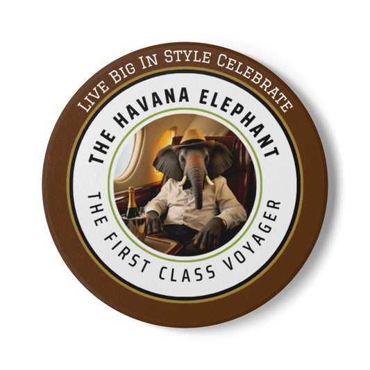 Elephant Themed Ceramic Coaster, The First Class Voyager. Unique Home Decor, Gift for Animal Lovers, Celebratory Coaster for Parties, Kitchen Table Accent