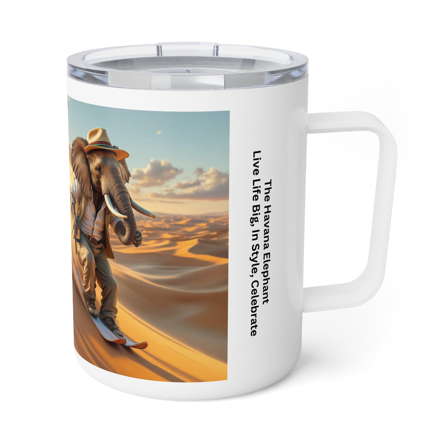 Insulated Coffee Mug, 10oz - Havana Elephant - The Desert Rider & The Park Roller