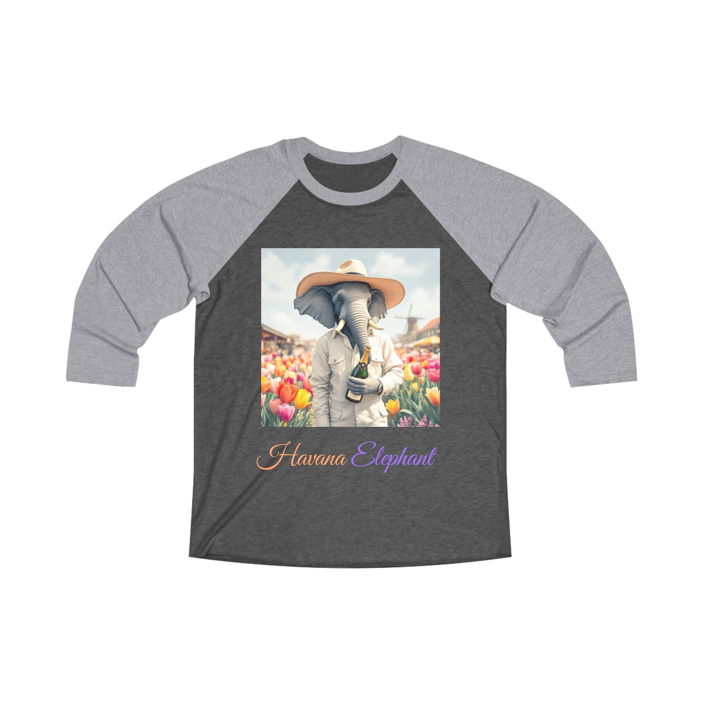 Unisex Tri-Blend 3\4 Raglan Tee - Havana Elephant - The Dutch Gardener