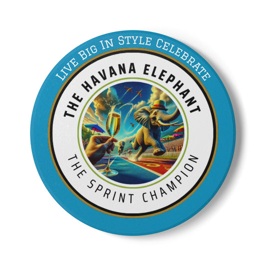 Elephant Themed Ceramic Coaster, The Sprint Champion. Unique Home Decor, Gift for Animal Lovers, Celebratory Coaster for Parties, Kitchen Table Accent