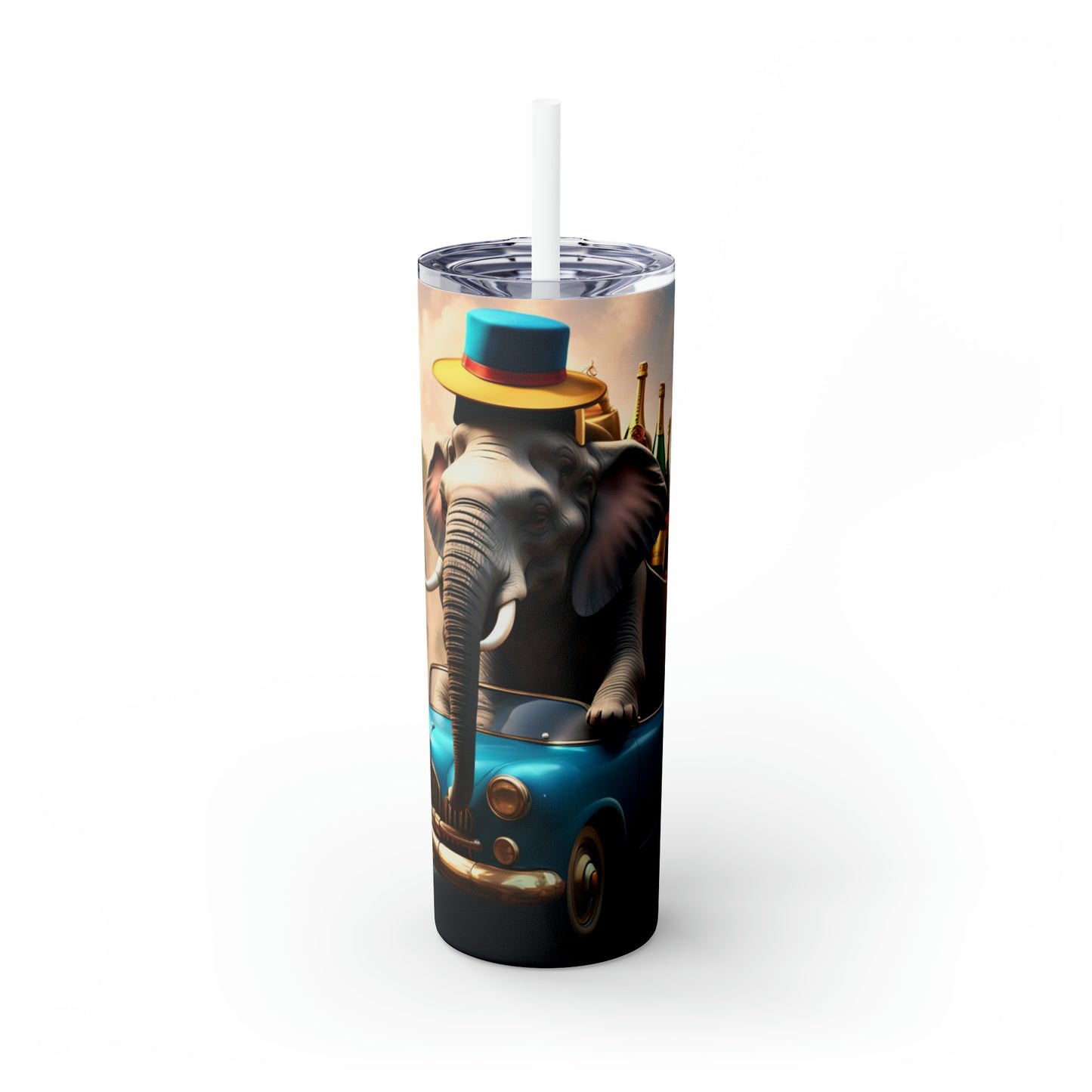 Havana Elephant themed  Skinny Tumbler with Straw, 20oz