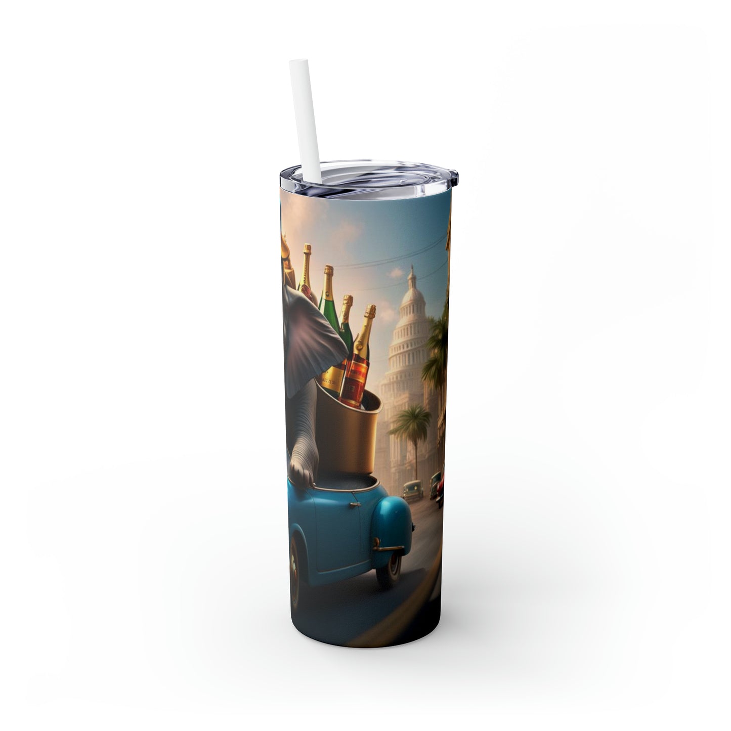 Havana Elephant themed  Skinny Tumbler with Straw, 20oz