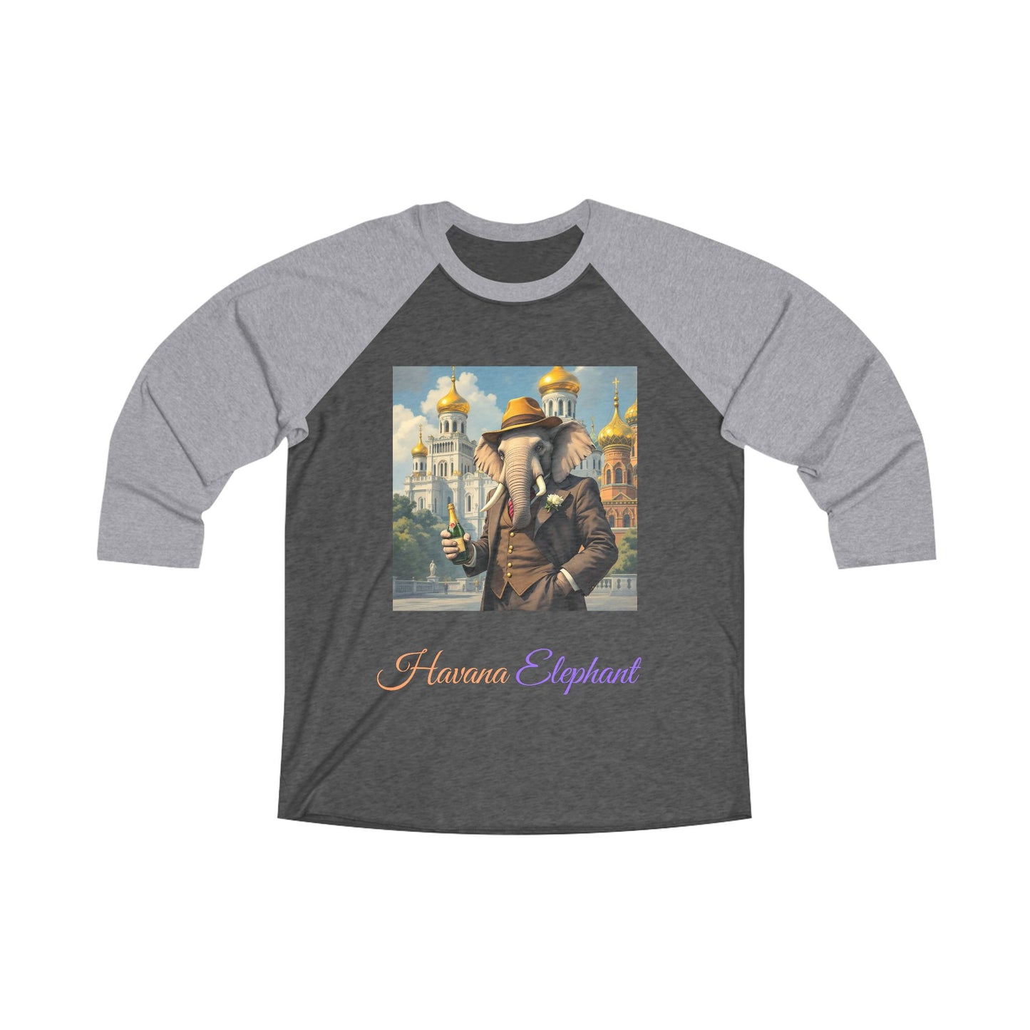 Unisex Tri-Blend 3\4 Raglan Tee - Havana Elephant - The Moscow Aristocrat