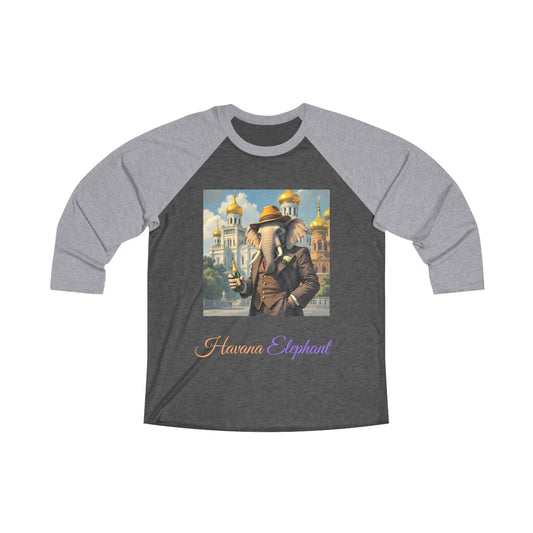 Unisex Tri-Blend 3\4 Raglan Tee - Havana Elephant - The Moscow Aristocrat