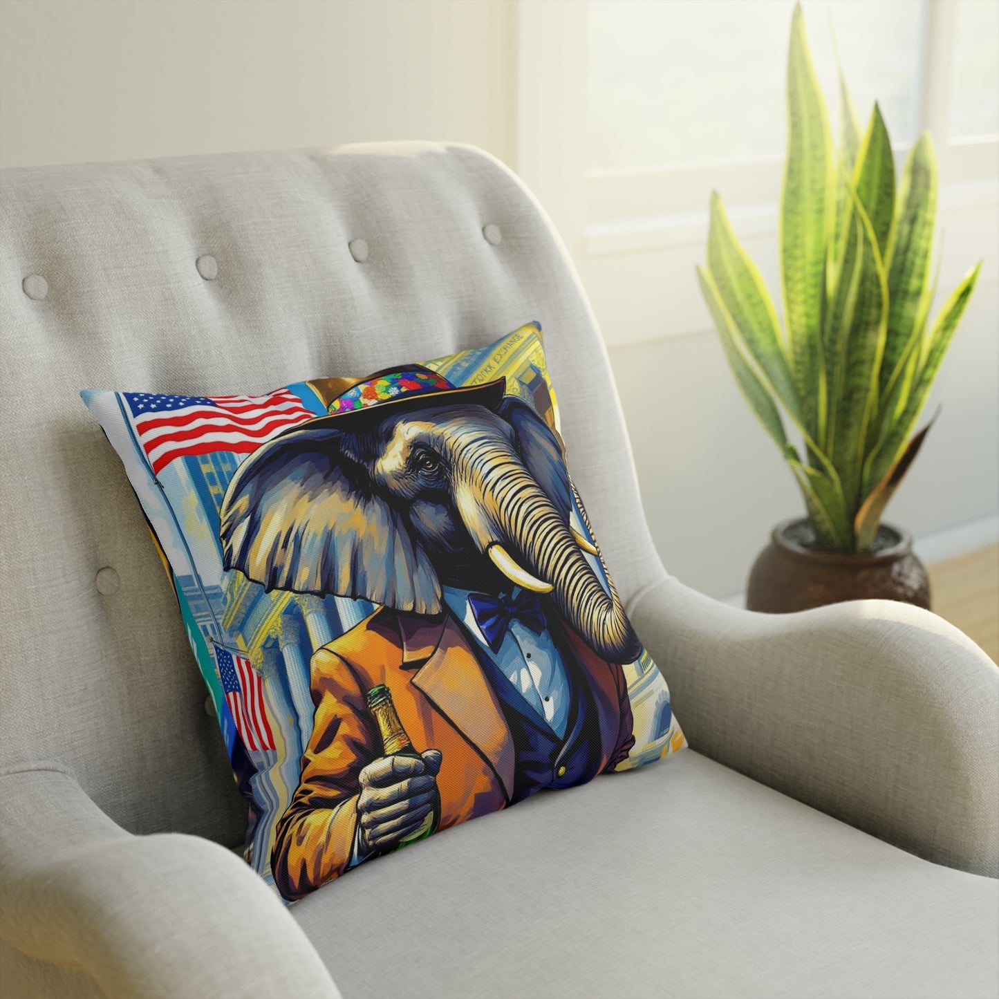 Cushion -Havana Elephant - The wall Street Titan and The Manhattan Socialite
