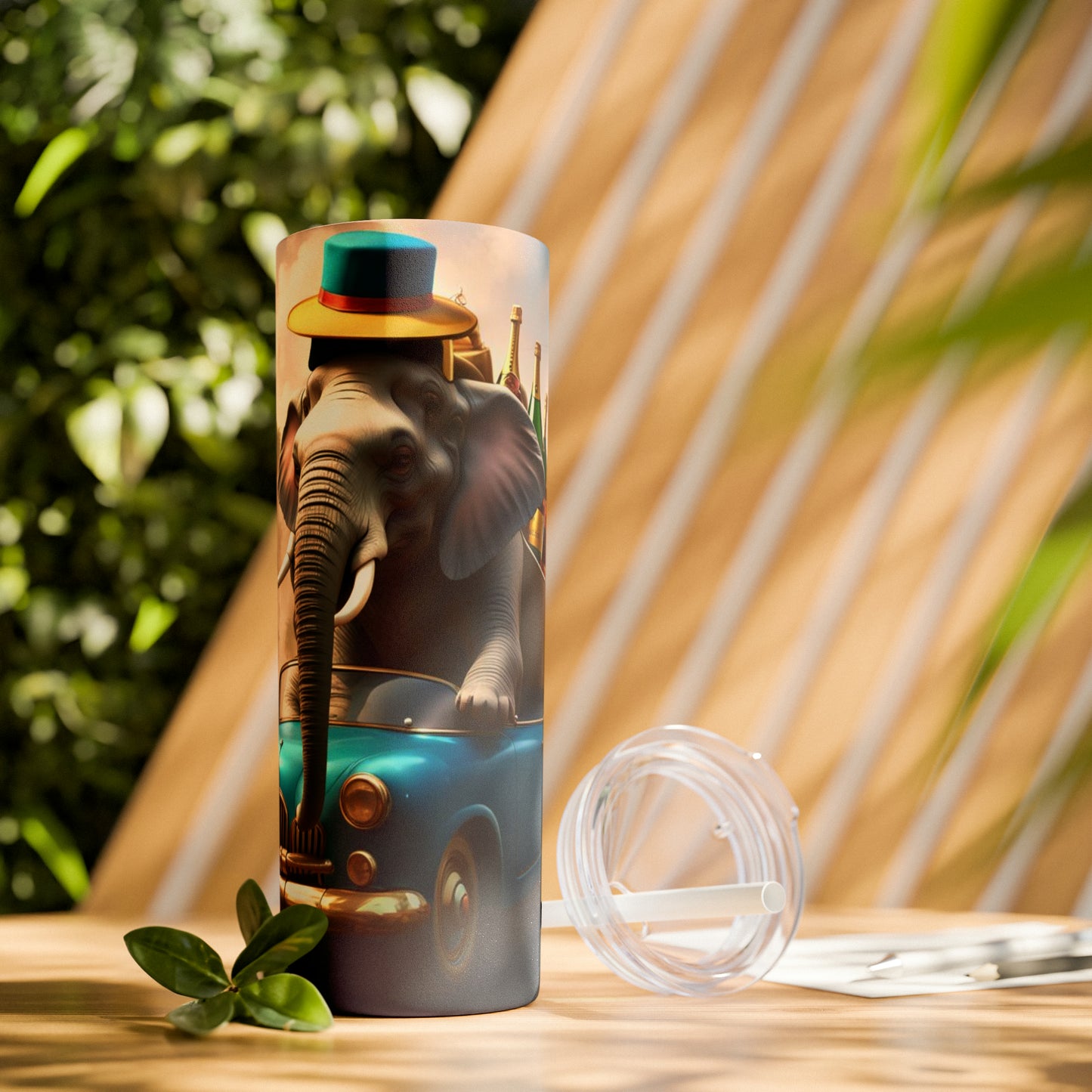 Havana Elephant themed  Skinny Tumbler with Straw, 20oz