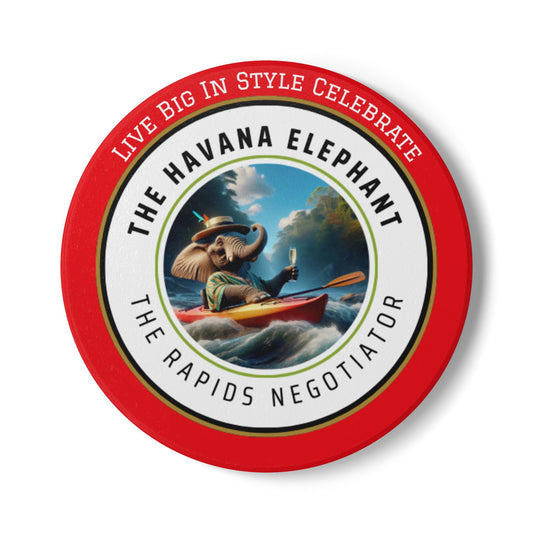 Elephant Themed Ceramic Coaster Set, The Rapids Negotiator. Unique Home Decor, Gift for Animal Lovers, Celebratory Coaster for Parties, Kitchen Table Accent