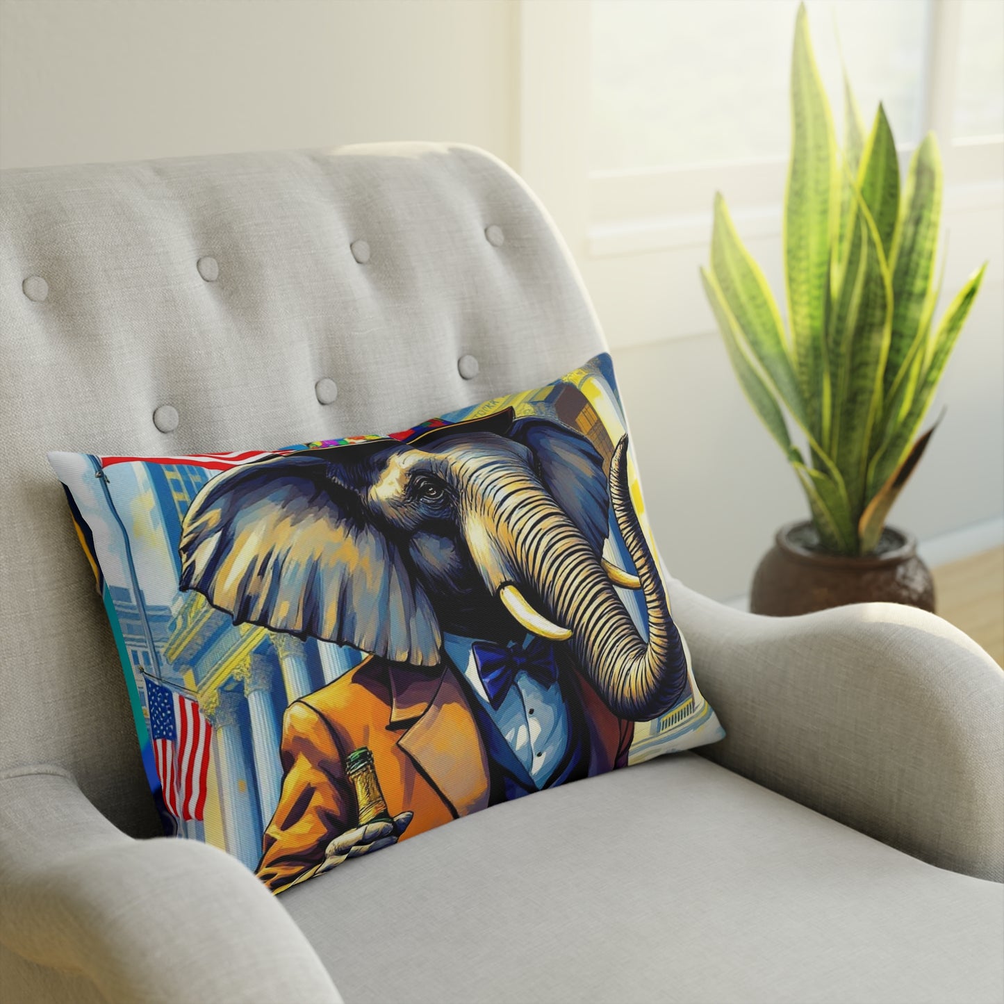 Cushion -Havana Elephant - The wall Street Titan and The Manhattan Socialite