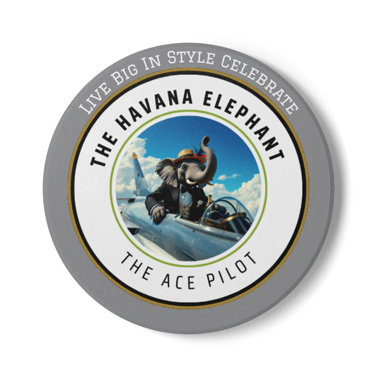 Elephant Themed Ceramic Coaster, The Ace Pilot. Unique Home Decor, Gift for Animal Lovers, Celebratory Coaster for Parties, Kitchen Table Accent