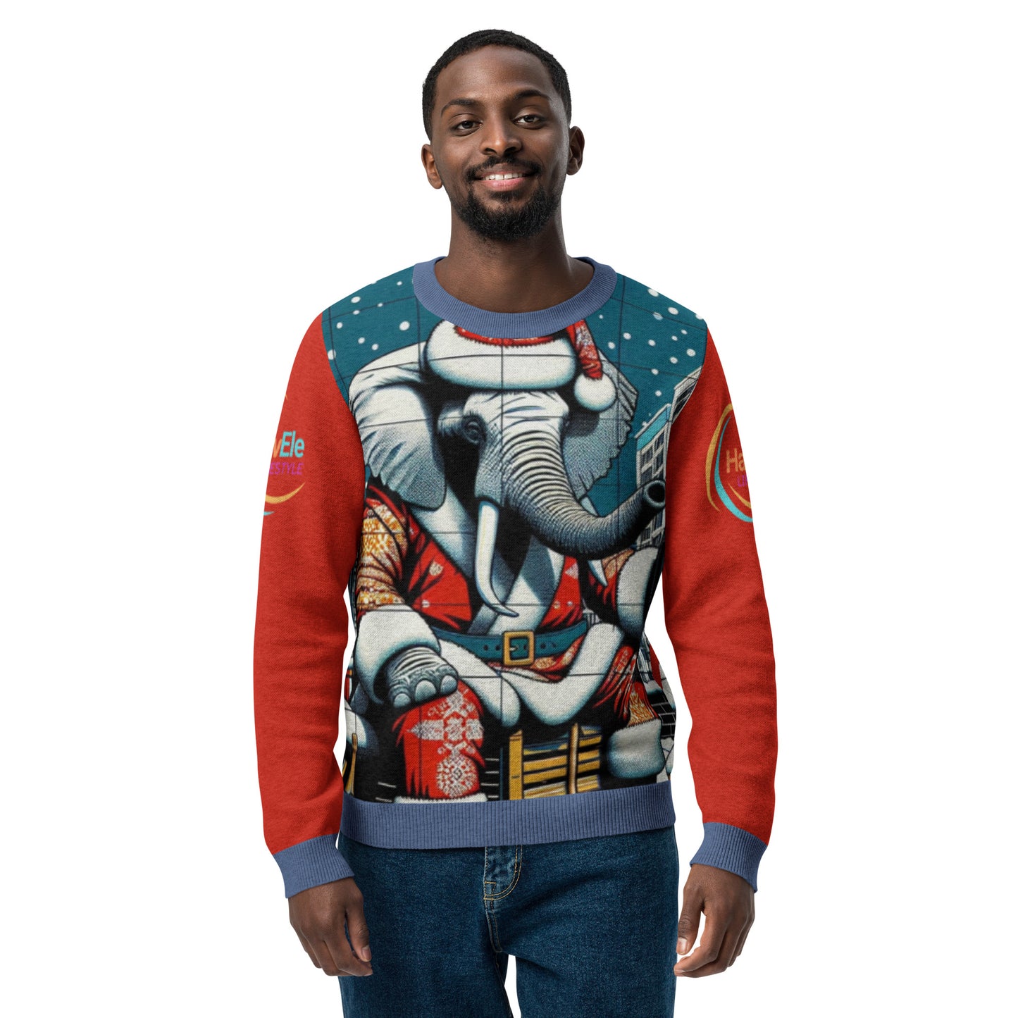 Knitted crew neck sweater - Seasonal Havana Elephant -Snowy rooftop