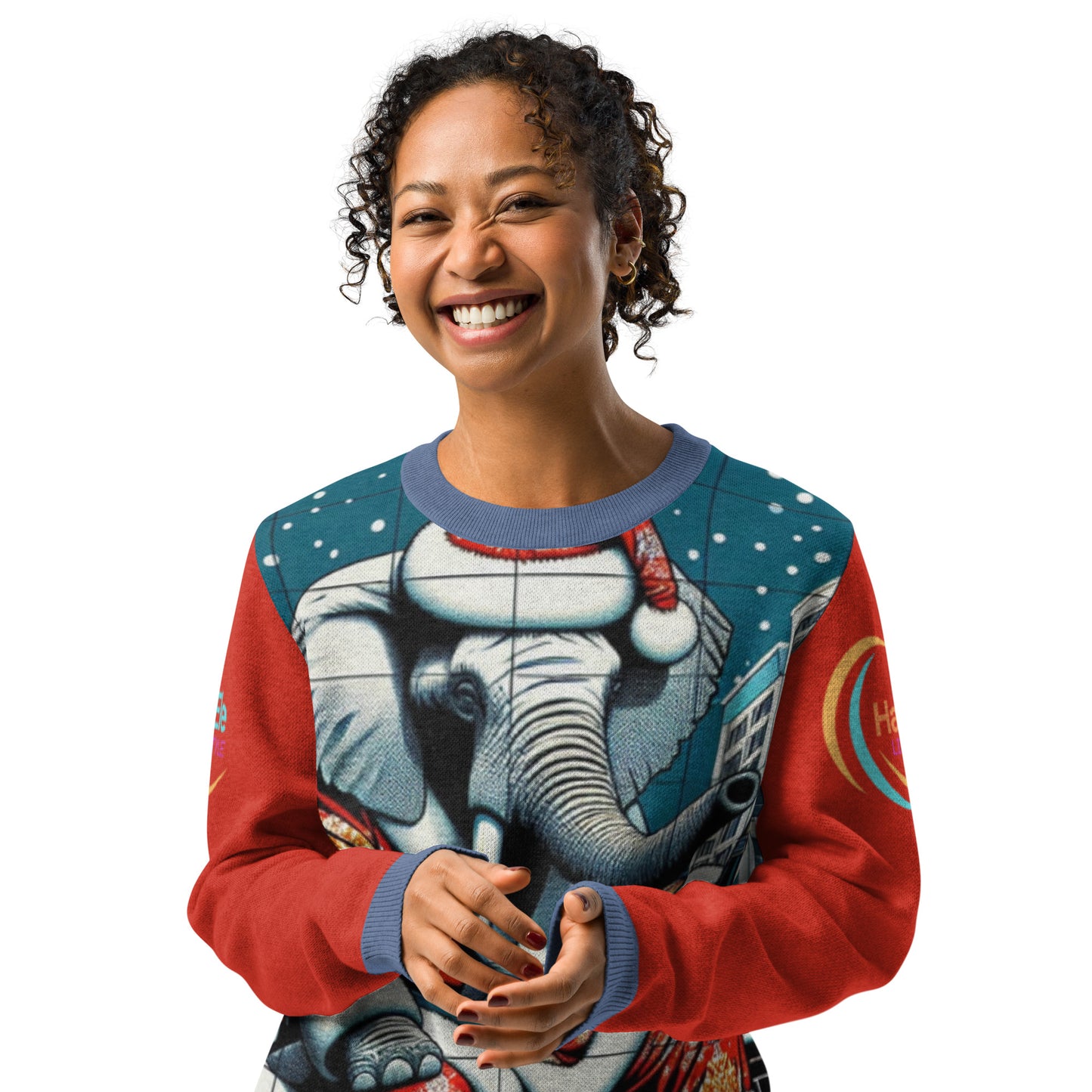 Knitted crew neck sweater - Seasonal Havana Elephant -Snowy rooftop