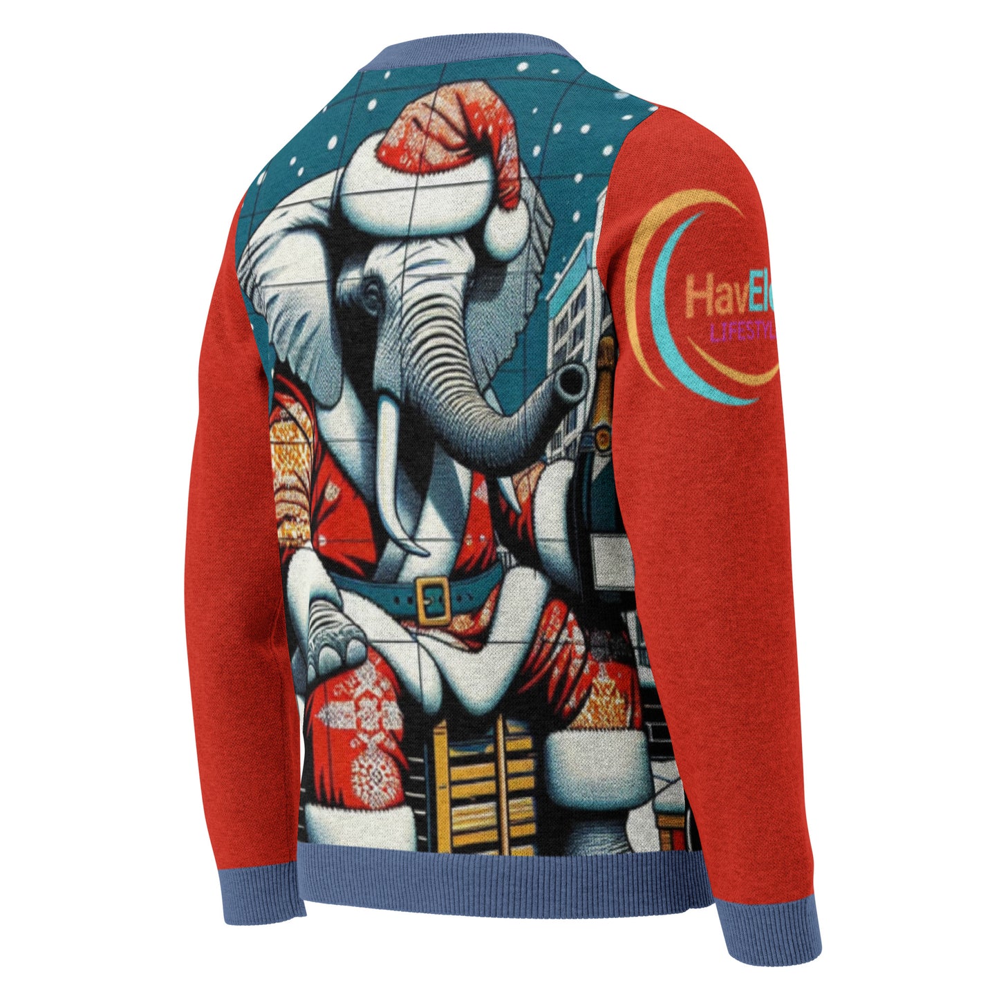 Knitted crew neck sweater - Seasonal Havana Elephant -Snowy rooftop