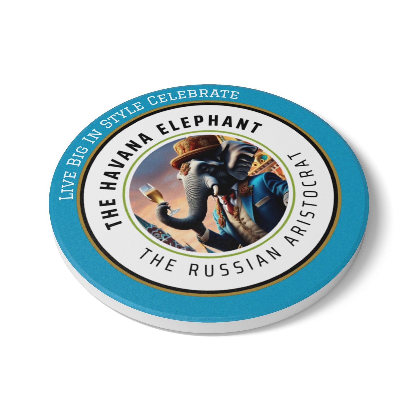 Elephant Themed Ceramic Coaster, The Russian Aristocrate.Unique Home Decor, Gift for Animal Lovers, Celebratory Coaster for Parties, Kitchen Table Accent