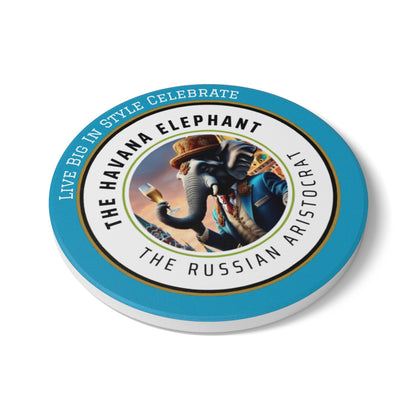 Elephant Themed Ceramic Coaster, The Russian Aristocrate.Unique Home Decor, Gift for Animal Lovers, Celebratory Coaster for Parties, Kitchen Table Accent