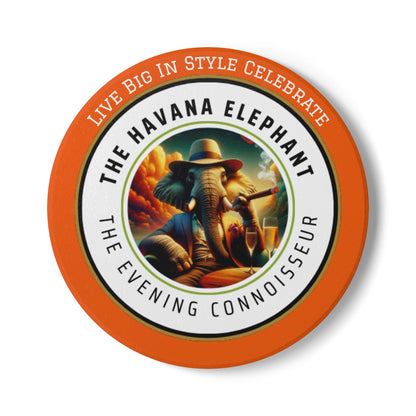 Elephant Themed Ceramic Coaster, The Evening Connoisseur. Unique Home Decor, Gift for Animal Lovers, Celebratory Coaster for Parties, Kitchen Table Accent