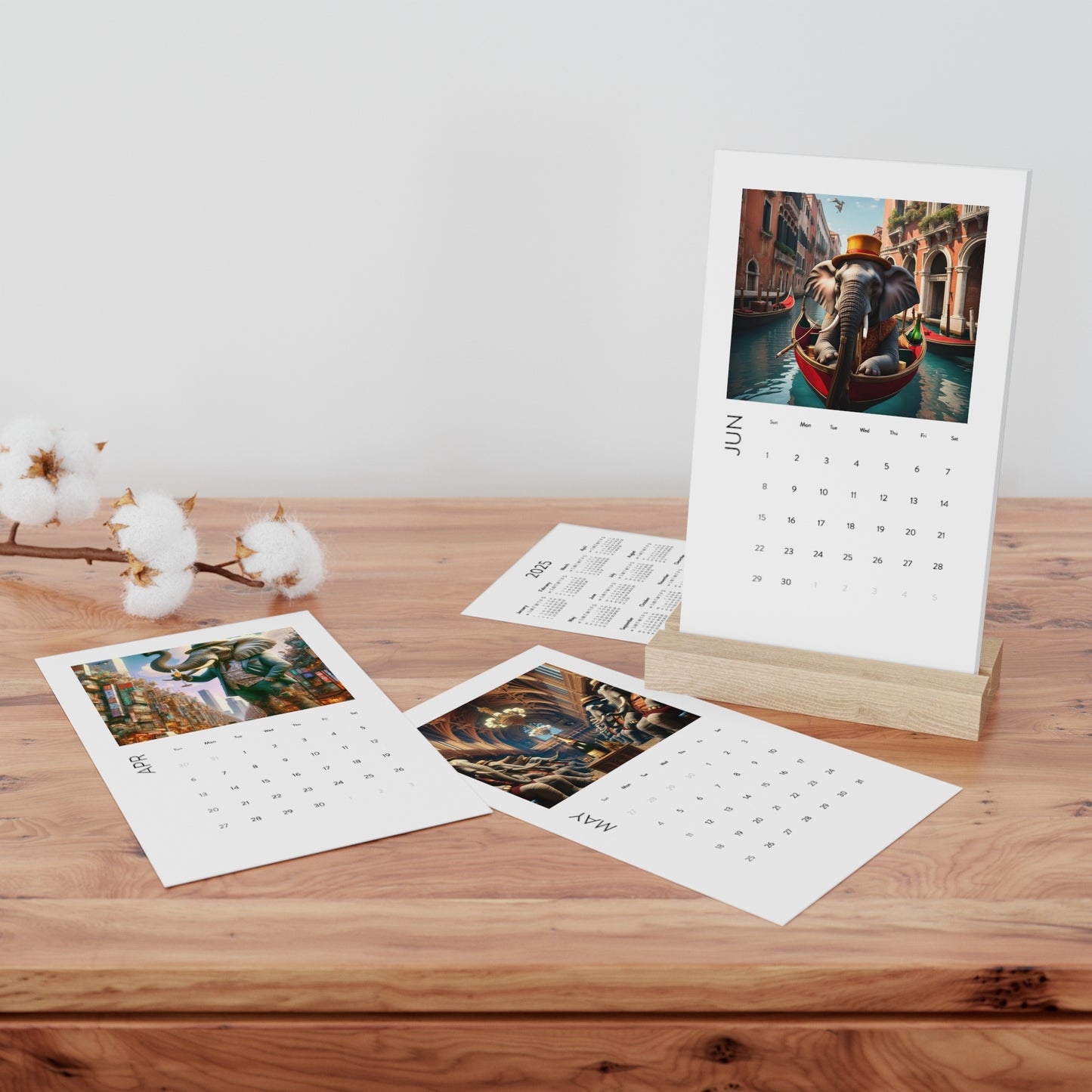 Calendar - Vertical Desk Calendar (2025) - 12 Unique Havana Elephant Images