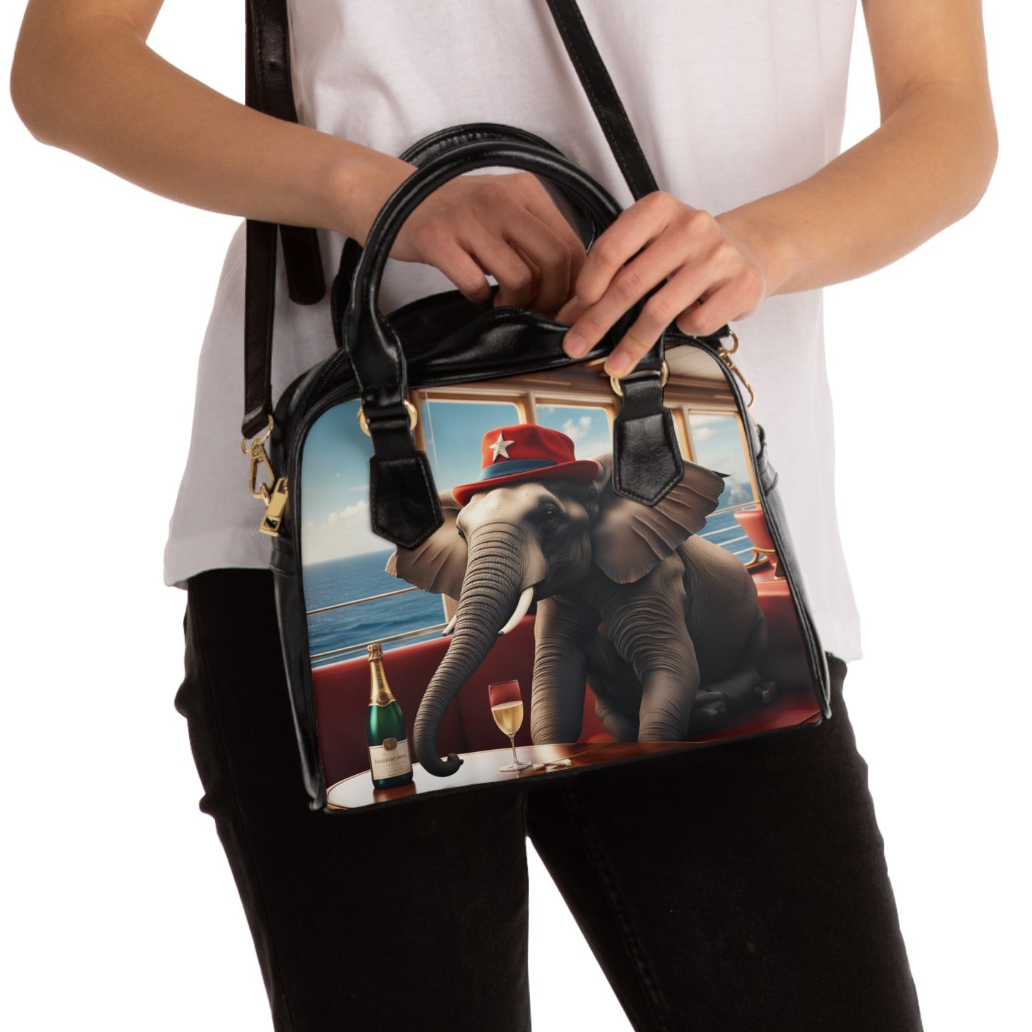 Shoulder Handbag- Havana Elephant Theme