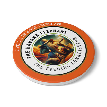 Elephant Themed Ceramic Coaster, The Evening Connoisseur. Unique Home Decor, Gift for Animal Lovers, Celebratory Coaster for Parties, Kitchen Table Accent