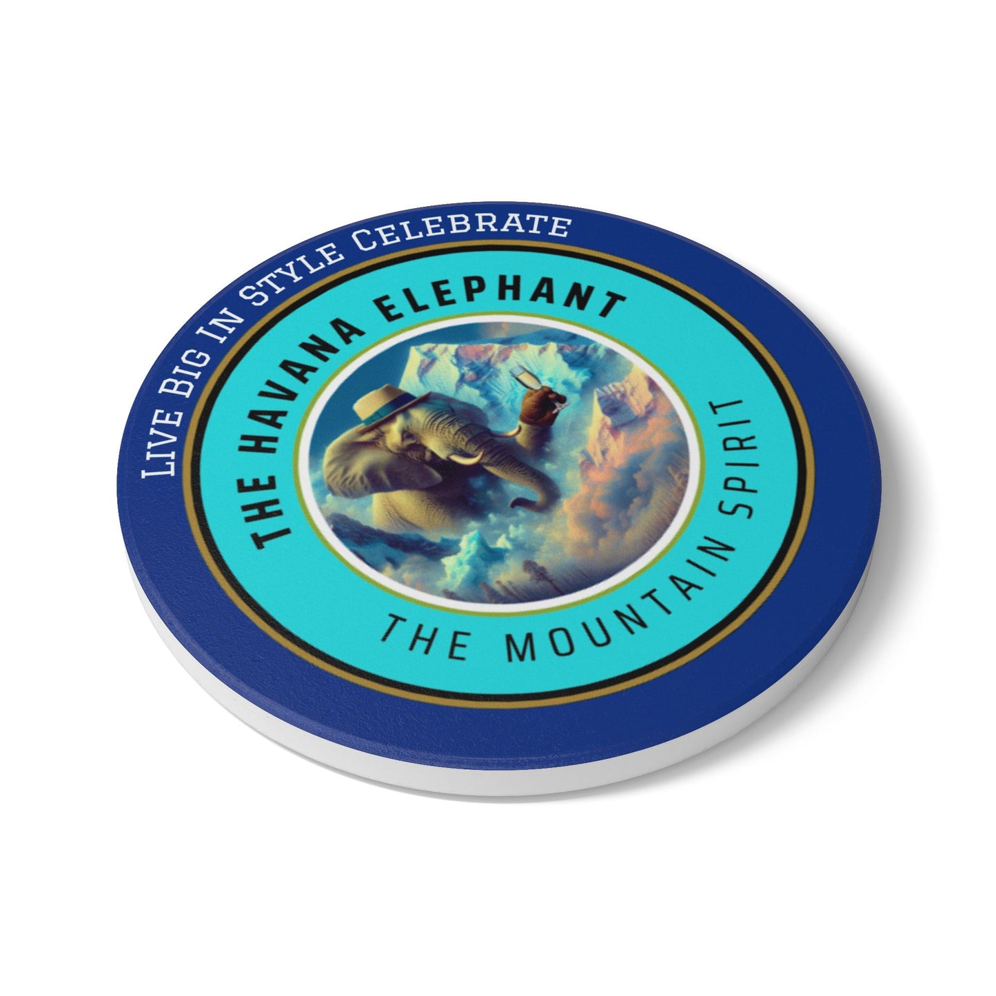 Elephant Themed Ceramic Coaster , The Mountain Spirit.Unique Home Decor, Gift for Animal Lovers, Celebratory Coaster for Parties, Kitchen Table Accent