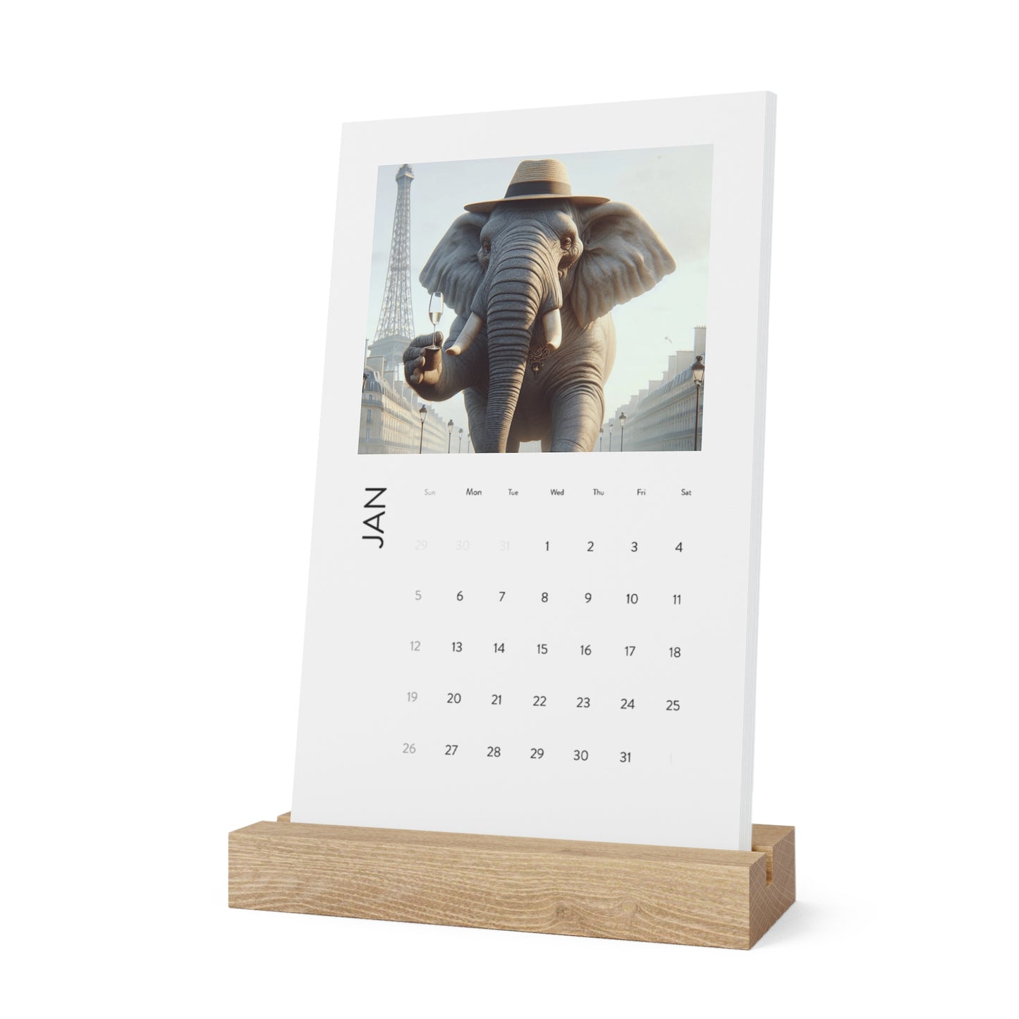 Calendar - Vertical Desk Calendar (2025) - 12 Unique Havana Elephant Images