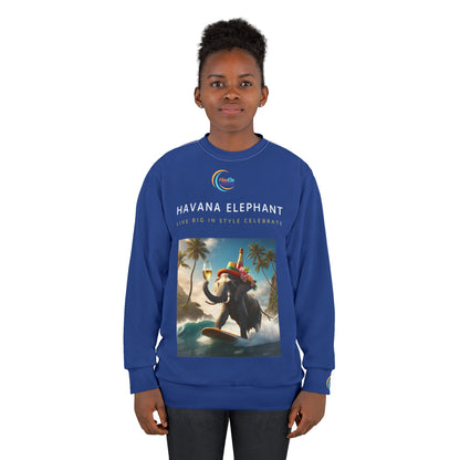 Sweatshirt (AOP) - Unisex - HavEle Logo ! and Motto with Havana Elephant Surfing