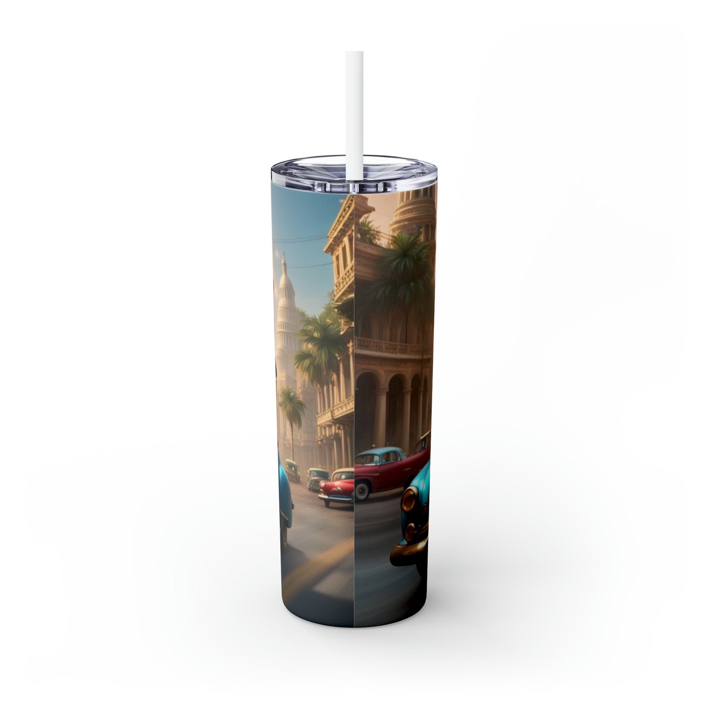 Havana Elephant themed  Skinny Tumbler with Straw, 20oz