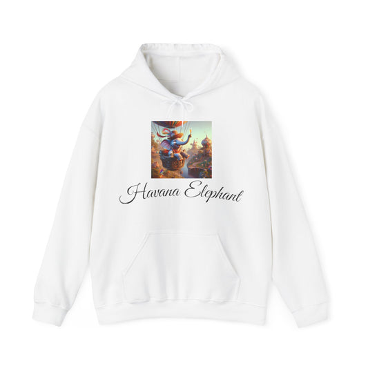 Havana Elephant Heavy Blend Hooded Sweatshirt - Celebrating in a Hot Air Balloon