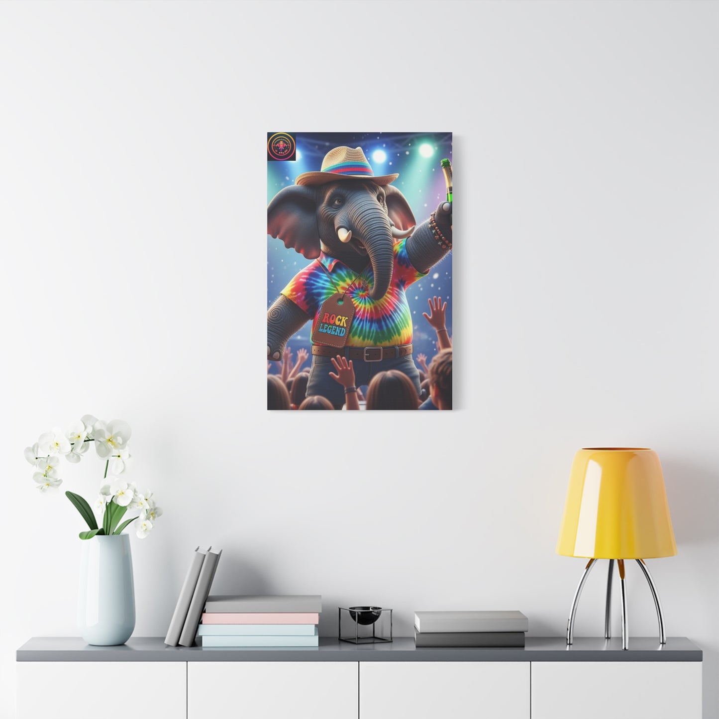 Rock Legend Elephant Canvas Print — Colorful Tie-Dye Concert Wall Art