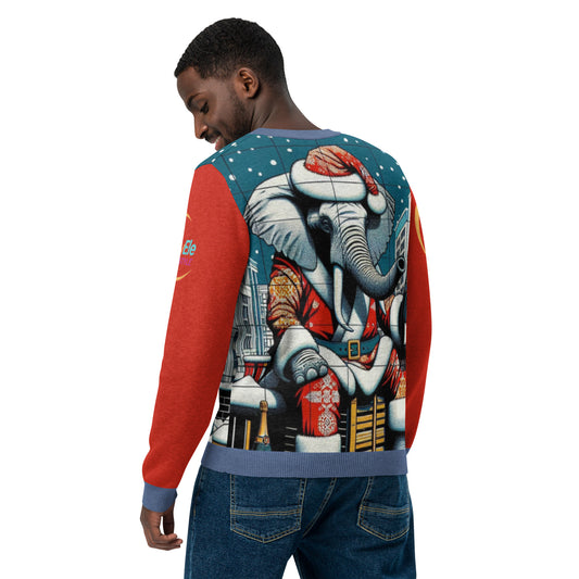 Knitted crew neck sweater - Seasonal Havana Elephant -Snowy rooftop