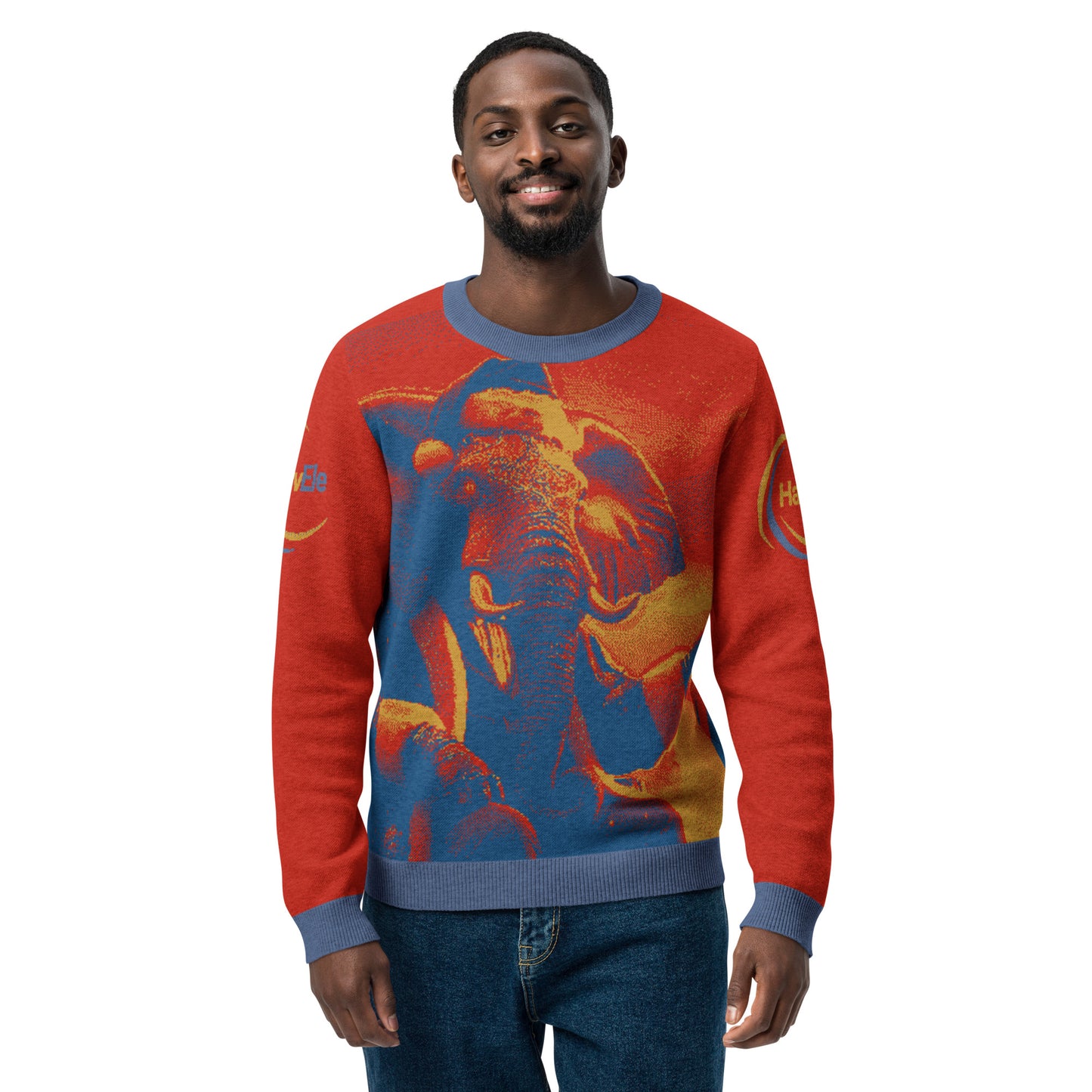 Knitted crew neck sweater - Havana Elephant Holiday Sweater !