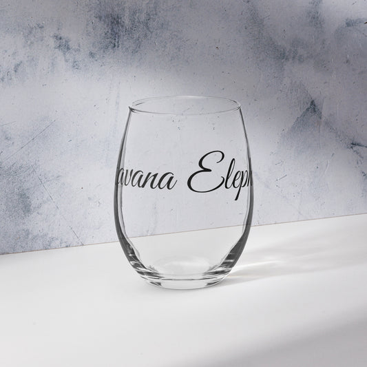 Stemless wine glass with Cool Havana Elephant signature logo