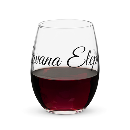 Stemless wine glass with Cool Havana Elephant signature logo